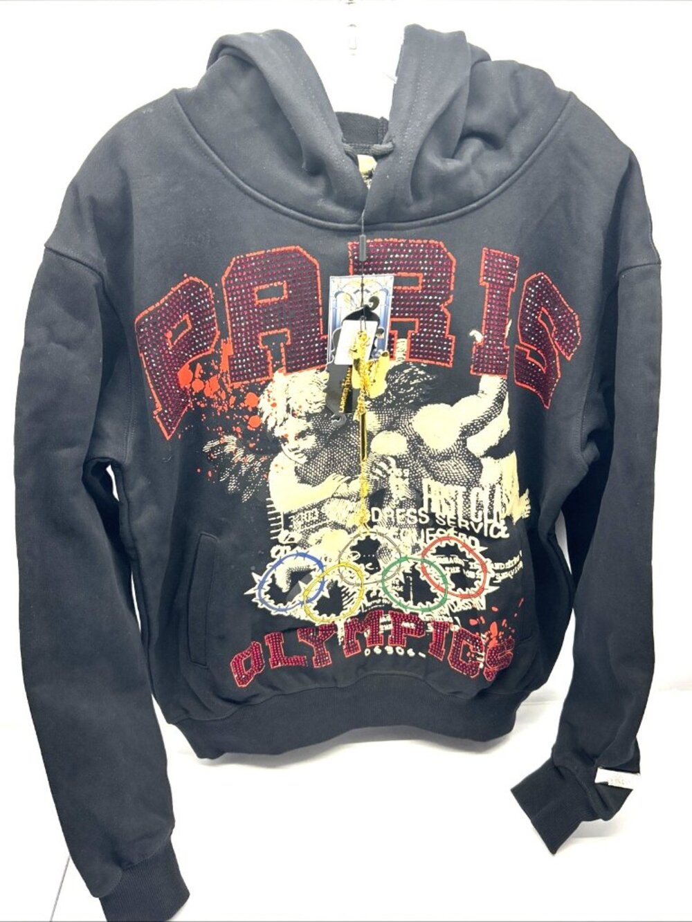 Watson Lux Hoodie Paris Black Graphic Red Rhinestones Unisex SZ M New w/Tags